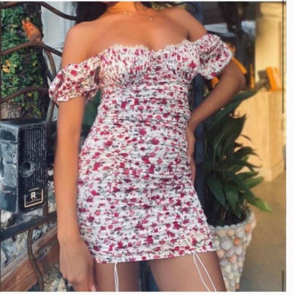 New For Love & Lemons Melrose Floral Mini Satin Dress Sz XS